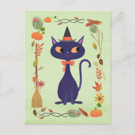 Cartão Postal Gato de Bruxa Bonita do Halloween