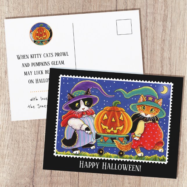 Cartão Postal Gato de Bruxa do Halloween do Jack O'Lantern Perso (Criador carregado)