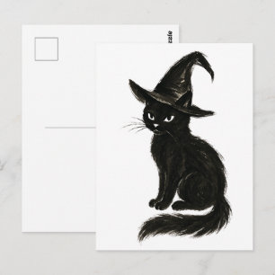 Cartão Postal Gato de Bruxa – Ilustração de Halloween em Tinta P