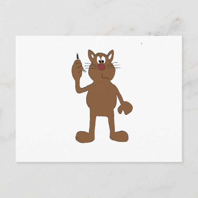Cartão Postal Gato de Cartoon com Telefone Celular (Frente)