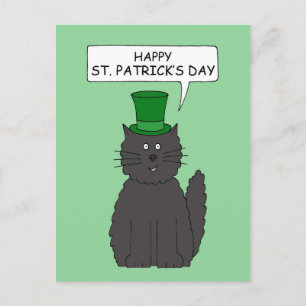 Cartão Postal Gato de Cartoon de Dia de São Patrício em um cha