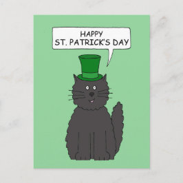 Cartão Postal Gato de Cartoon de Dia de São Patrício em um chapé