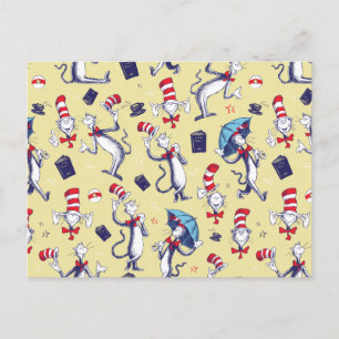 Cartão Postal Gato De Chapéu Padrão Amarelo