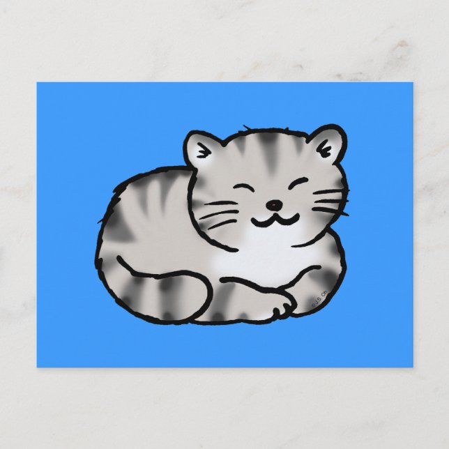 Cartão Postal gato-de-cinza fofo (Frente)