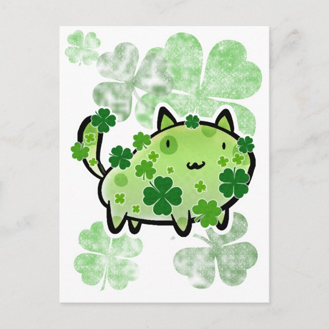 Cartão Postal Gato de Clover Verde (Frente)