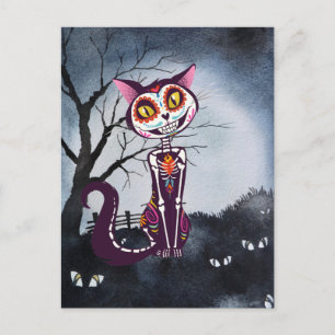 Cartão Postal Gato de Crânio de Açúcar do Dia dos Mortos