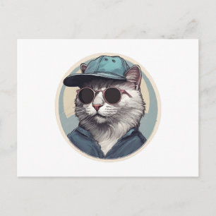 Cartão Postal Gato de desenho animado com óculos de sol