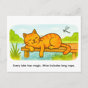 Cartão Postal Gato de Desenho Animado Fofo Descansando em Dock d
