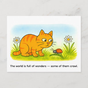 Cartão Postal Gato de Desenho Animado Fofo Observando uma Joanin