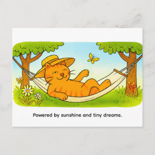 Cartão Postal Gato de Desenho Animado Fofo Relaxando em Rede de