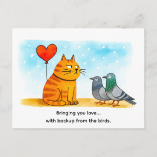 Cartão Postal Gato de desenho animado fofo segurando balão em fo