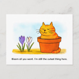 Cartão Postal Gato de desenho animado fofo sentado em flores de
