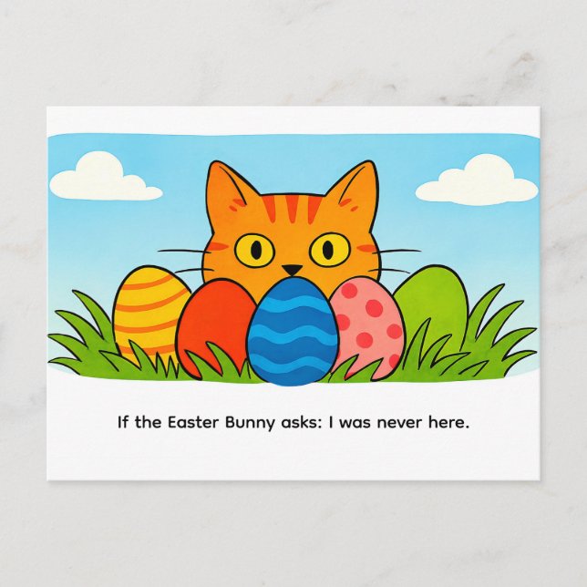 Cartão Postal Gato de Desenho Animado Jovial se Escondendo Atrás (Frente)