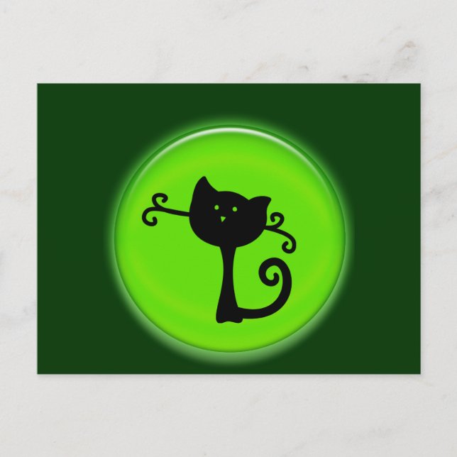 Cartão Postal Gato de desenho preto 3D, bonito (Frente)