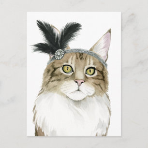 Cartão Postal Gato de Downton   Adornado Com Penas