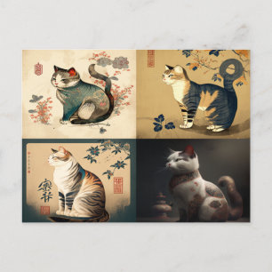 Cartão Postal Gato de Estilo Chinês