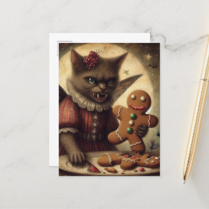 Cartão Postal Gato De Fada De Vampiro De Natal Com Gingerpão