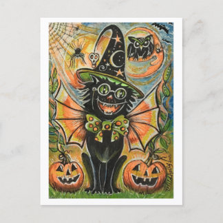 Cartão Postal Gato de Festa de Halloween