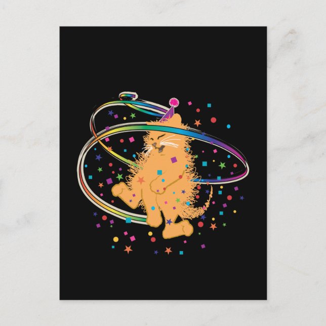 Cartão Postal Gato De Festa Laranja Fogando (Frente)