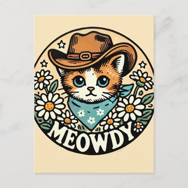 Cartão Postal Gato de Gatinho de Cowboy Meowdy (Frente)
