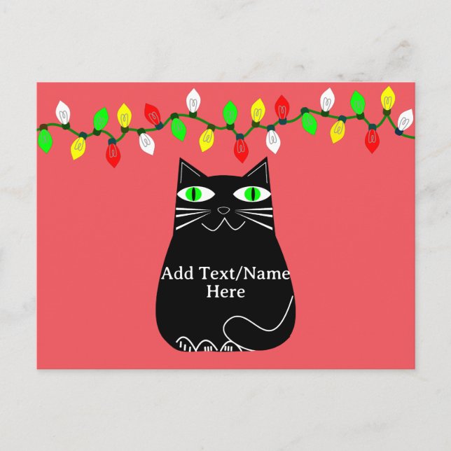 Cartão Postal Gato De Gordura Preto Com Olhos Verdes Texto Perso (Frente)