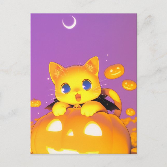 Cartão Postal Gato de Halloween (Frente)