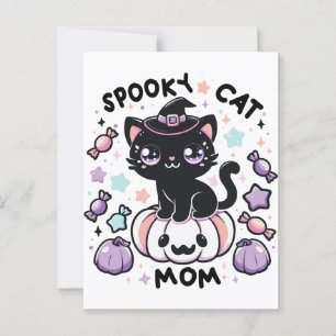 Cartão Postal Gato de Halloween de Kawaii - Gatinho de Bruxas Bo