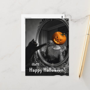 Cartão Postal Gato de Halloween Vintage Derruba a Cabeça de Jack