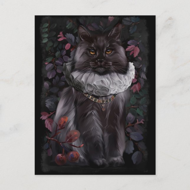 Cartão Postal Gato de Maine Coon numa fantasia aristocrática ant (Frente)