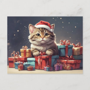 Cartão Postal gato de natal bonito