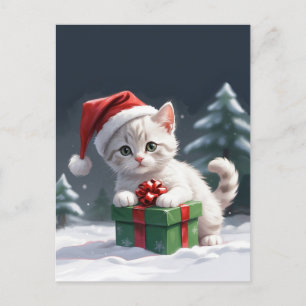 Cartão Postal gato de natal bonito