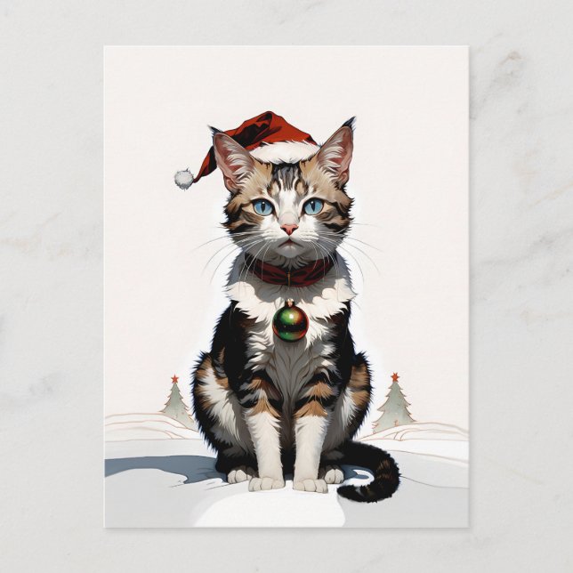Cartão Postal gato de natal bonito (Frente)