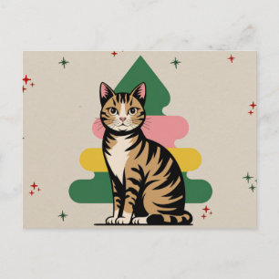 Cartão Postal Gato de Natal em estilo Moderno de Meados do Sécul