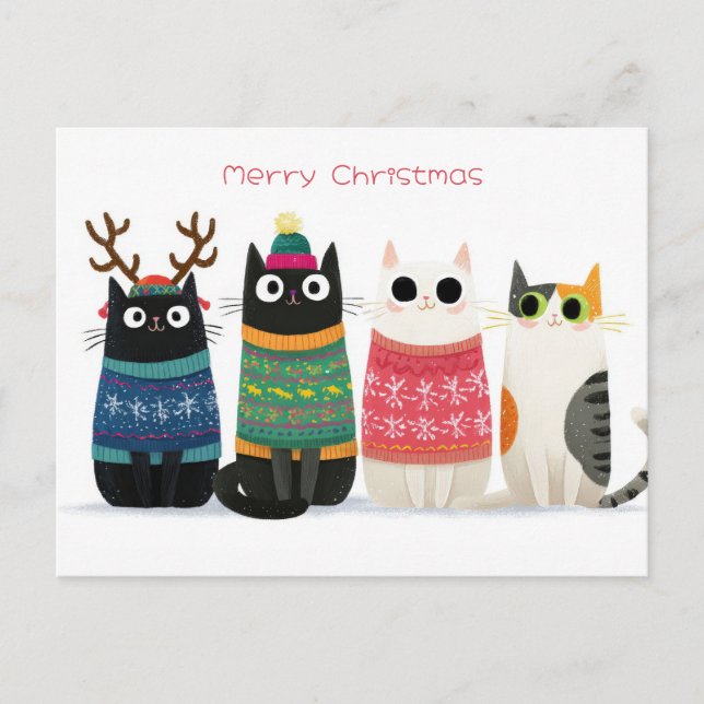 Cartão Postal Gato de Natal Engraçado  (Frente)