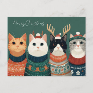 Cartão Postal Gato de Natal Engraçado