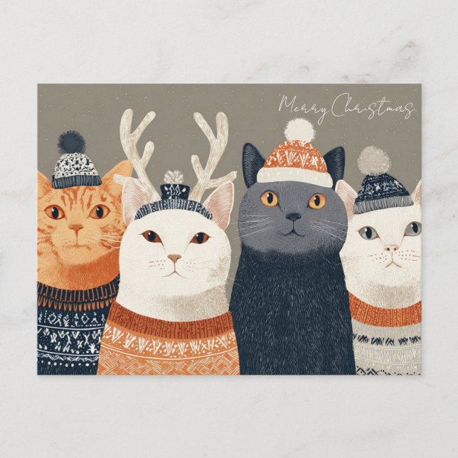 Cartão Postal Gato de Natal Engraçado  (Frente)