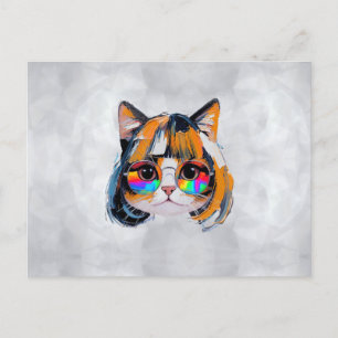 Cartão Postal Gato de Peruca + Óculos de Sol (Pintura #2)