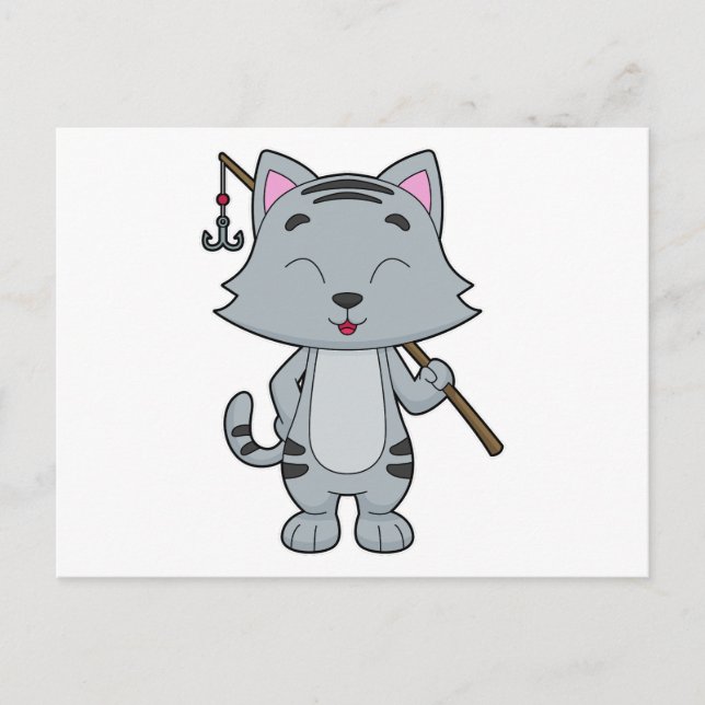 Cartão Postal Gato de Pesca e Pesca (Frente)