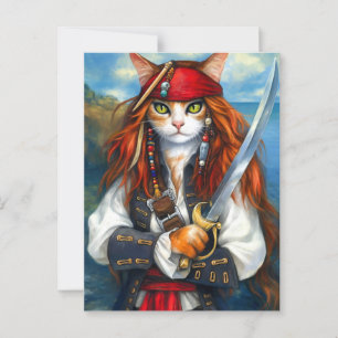Cartão Postal Gato de Pirata de Swashbuckler Fantasy Character