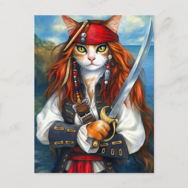 Cartão Postal Gato de Pirata de Swashbuckler | Fantasy Character (Frente)