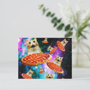 Cartão Postal Gato de pizza espacial engraçado