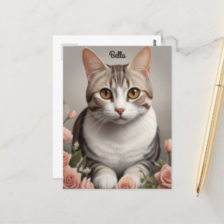 Cartão Postal Gato de Shorthair Americano espantoso com Rosa Del