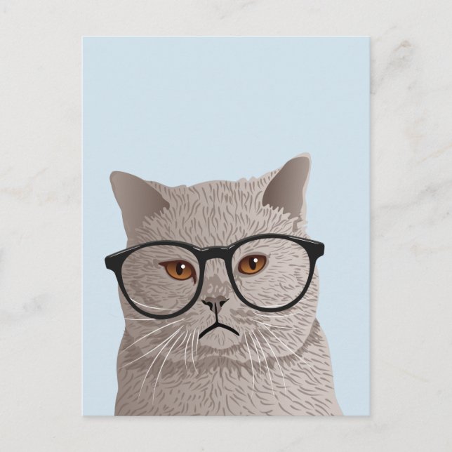 Cartão Postal Gato de Shorthair Britânico hipster (Frente)