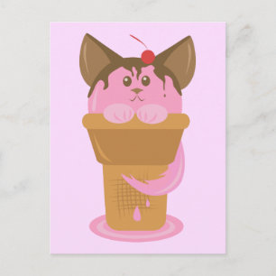 Cartão Postal Gato de Sorvete de morango