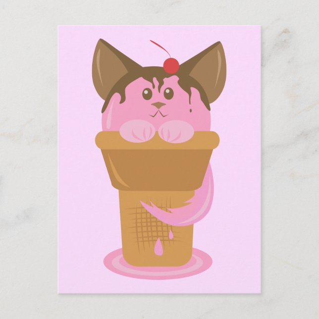 Cartão Postal Gato de Sorvete de morango (Frente)