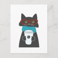 Gato de vidro segurando uma xícara de café