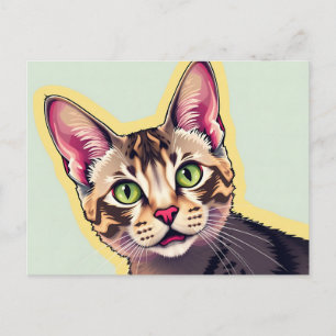 Cartão Postal Gato Devon Rex Moderno Ousado e Colorido