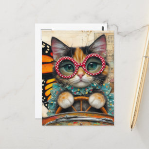 Cartão Postal Gato Dirigindo Um Carro