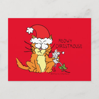 Cartão Postal Gato Divertido Cartoon Natal Cute Rato