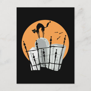 Cartão Postal Gato do Cemitério de Halloween